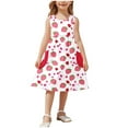 thumbnail image 1 of Ashirexll Robes Filles Sans Manches Col Rond Motif Imprimé Robe en Mélange de Coton Longueur Genou Rouge 9 Ans, 1 of 7