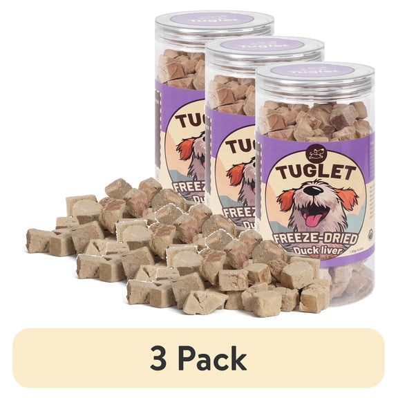 (3 pack) TUGLET Freeze Dried Duck Liver Dog Treats for Small, Medium, Large Dogs & Cats, Healthy Single Ingredient Snacks, Natural Food Toppers, 4.6 oz