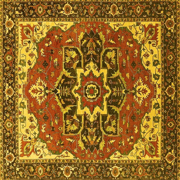 Ahgly Company Machine Washable Indoor Square Persian Yellow Traditional Area Rugs, 6' Square