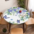 thumbnail image 2 of Watercolor Eucalyptus Leaf Round Fitted Tablecloth with Elastic Edge,Waterproof Table Cloth Fits Tables Up to 55"-60",Washable Table Cover for Indoor Outdoor,Farmhouse Hydrangea Flower Butterfly, 2 of 9