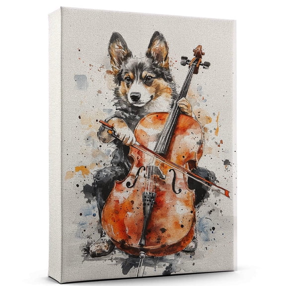 Swedish Vallhund Dog Stretched Canvas Size 8x12 – Cello Canvas Print of Funny Swedish Vallhund Dog Wall Art, Cello Music Wall Decor, Home Decor, Dog Lover