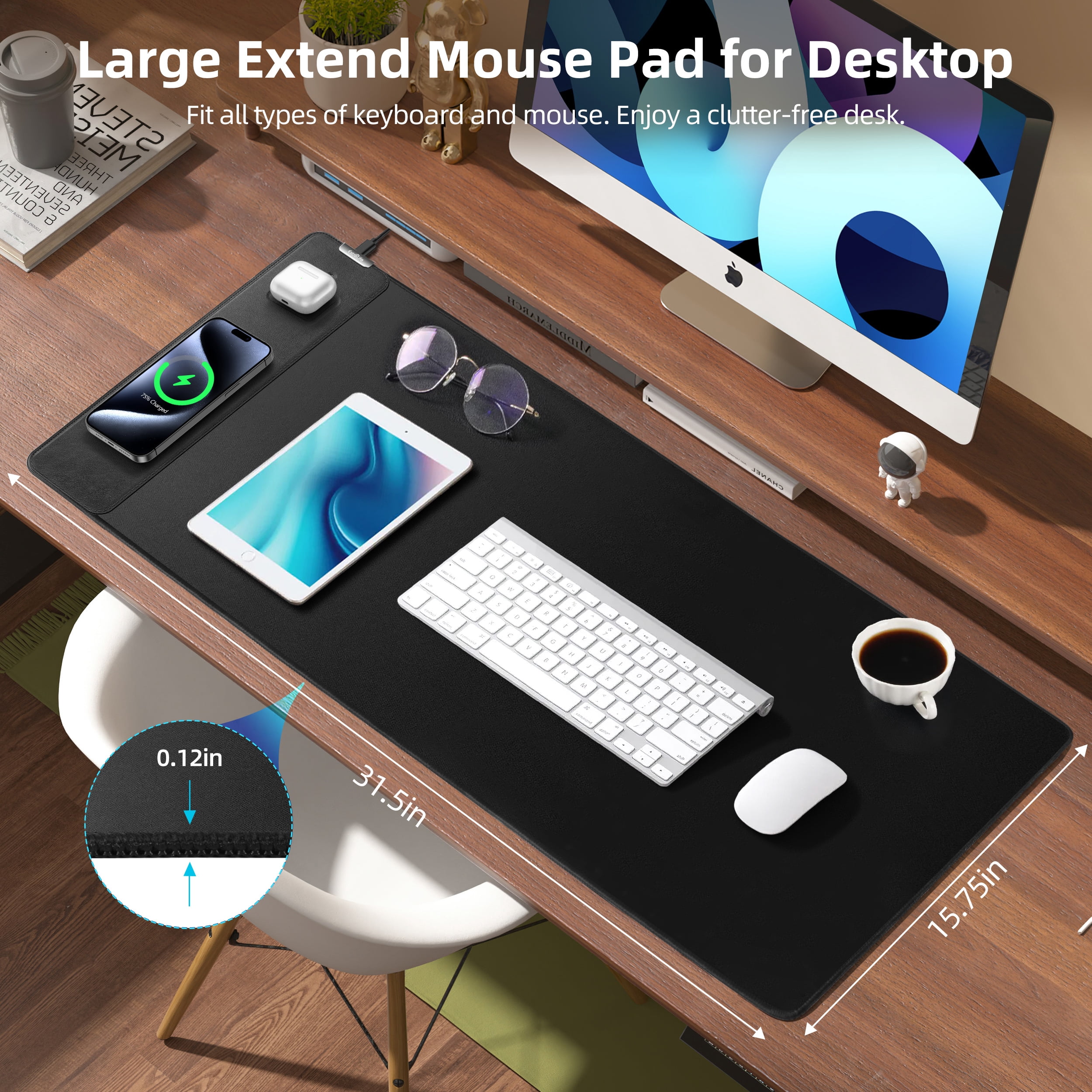 Extrelife RGB Gaming Mouse Pad with Magnetic Wireless Charger, Large Mouse Mat with 15W Fast Charging for Home, Office, School