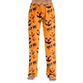 thumbnail image 7 of WTOBBY Women's Fashion Loose Halloween Print Casual Pants Home Sleep Pants without Drawstring Elastic Waist Comfy Straight Yoga Trousers for Lounge,Orange XL, 7 of 7