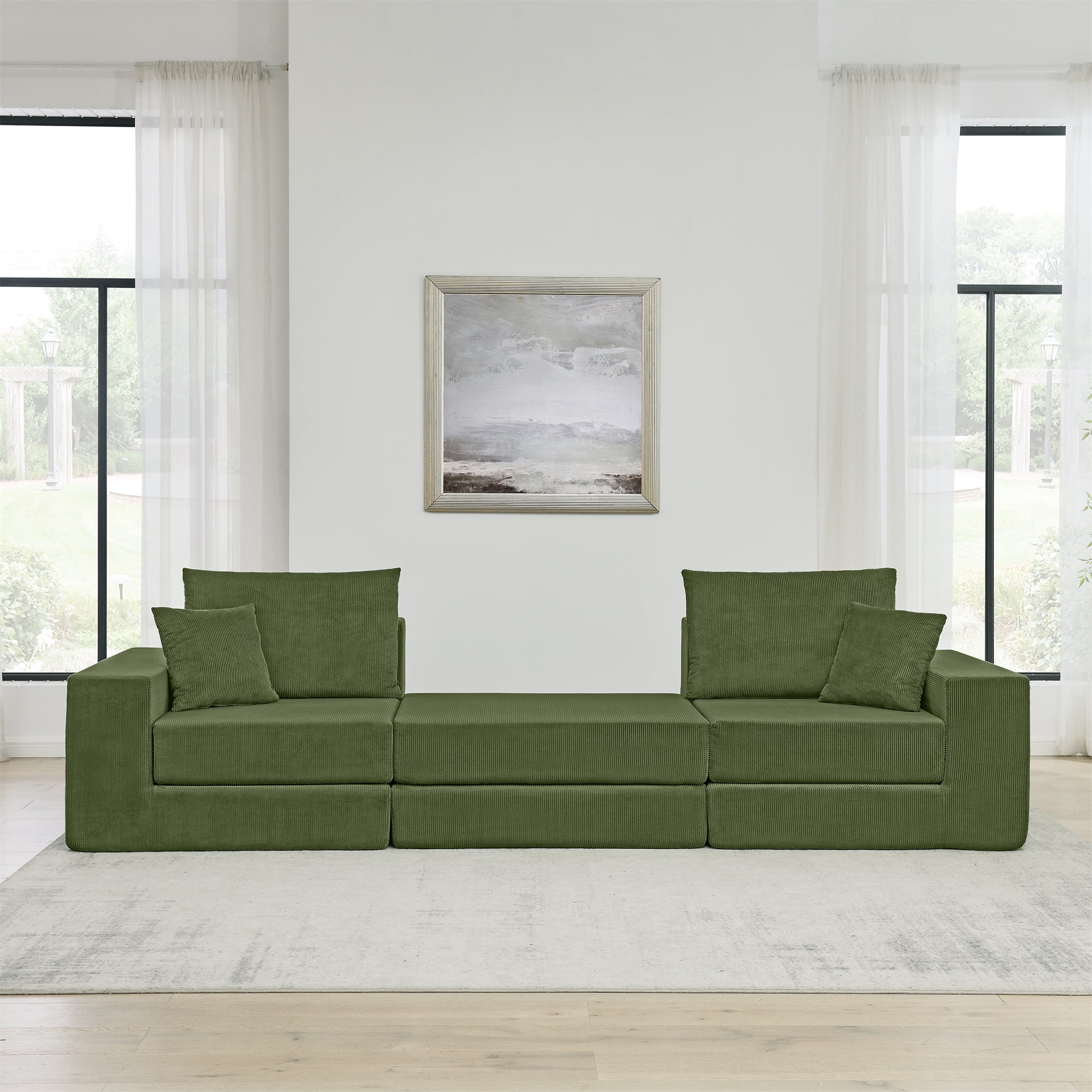 Leumius Modular Sectional Sofa,Cloud Sectional Couch with Deep Seat,Modern Modular L-Shape Sofa Couch with Chaise,Upholstered Boneless Couches for Living Room Bedroom,Green