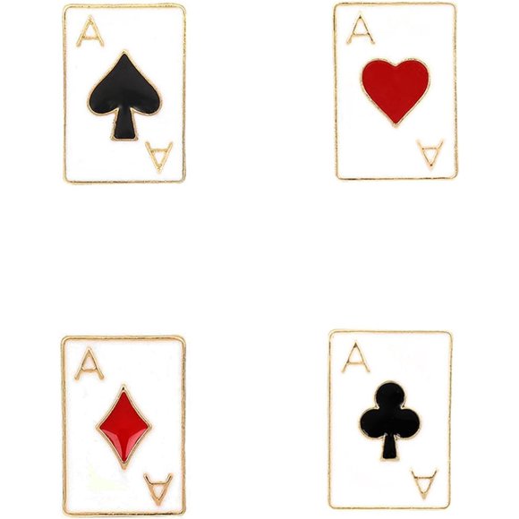 shiyou-4 pcs Playing Card Enamel Lapel Pin Poker Playing Hand Cards Brooch Pin Playing Cards Brooch