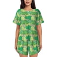 thumbnail image 1 of Fotbe Crocodile And Bush Conjunto de Pijama Estampado para Mujer, 2 Piezas, Ropa de Dormir con Camiseta de Manga Corta y Shorts Suaves-Small, 1 of 6