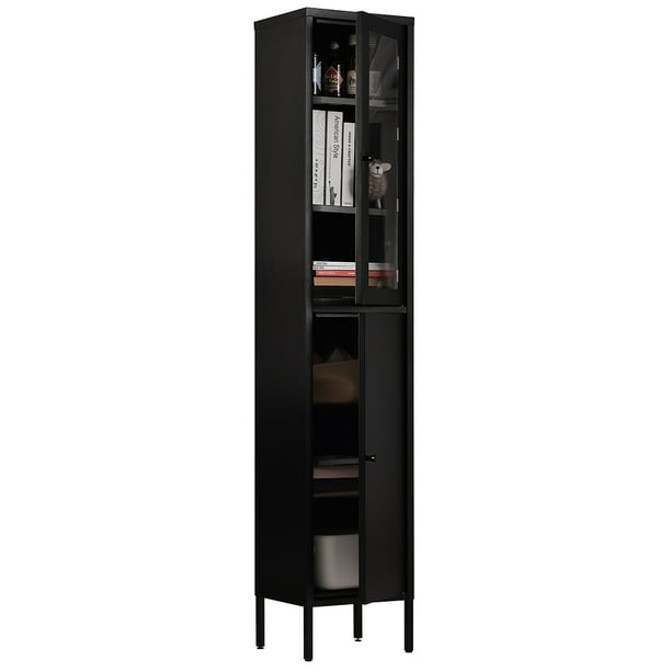 Furniturer Modern Full Metal Cabinet With Glass Door Black Com Furniturer Modern Full Metal Cabinet, Black Metal Cabinet