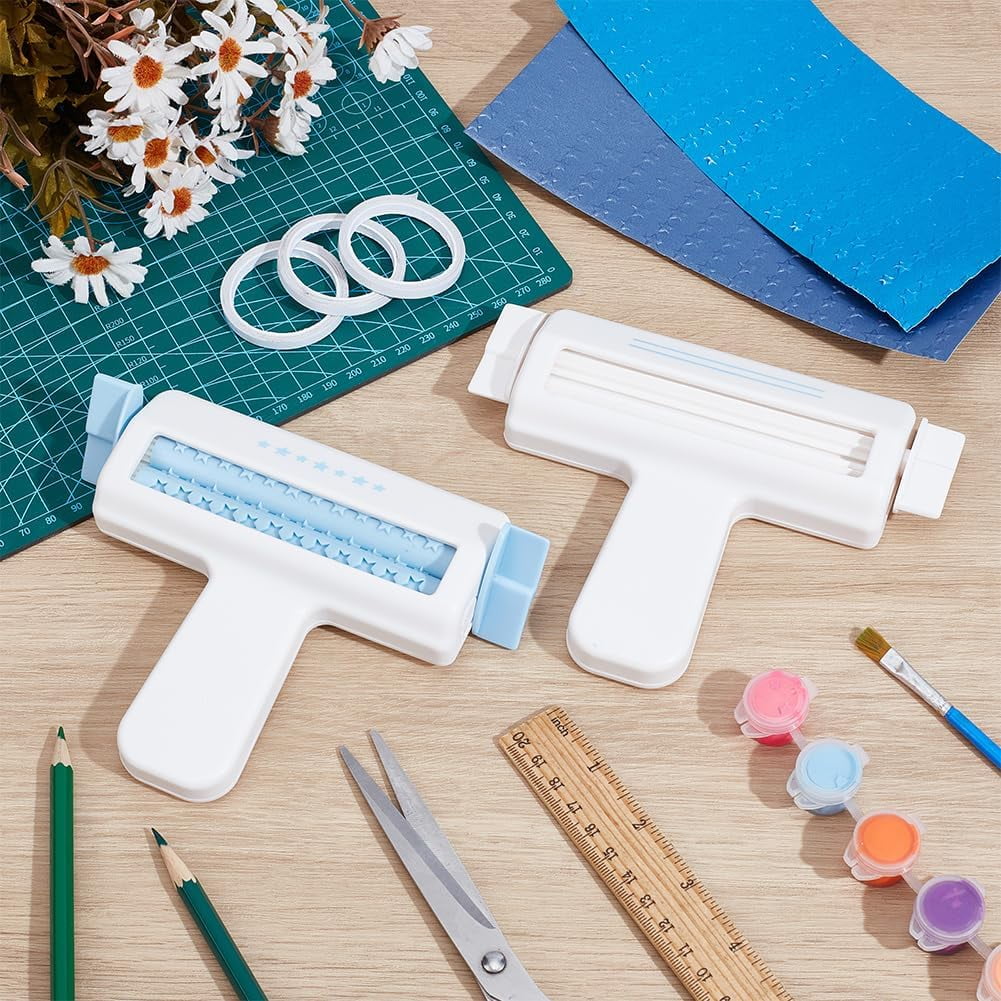 2 Pcs Craft Paper Crimper 2 Styles Plastic Paper Crimper Tool Rollers with 3 Rolls Double Sided Adhesive Tape for Scrapbooking Supplies Multi-color