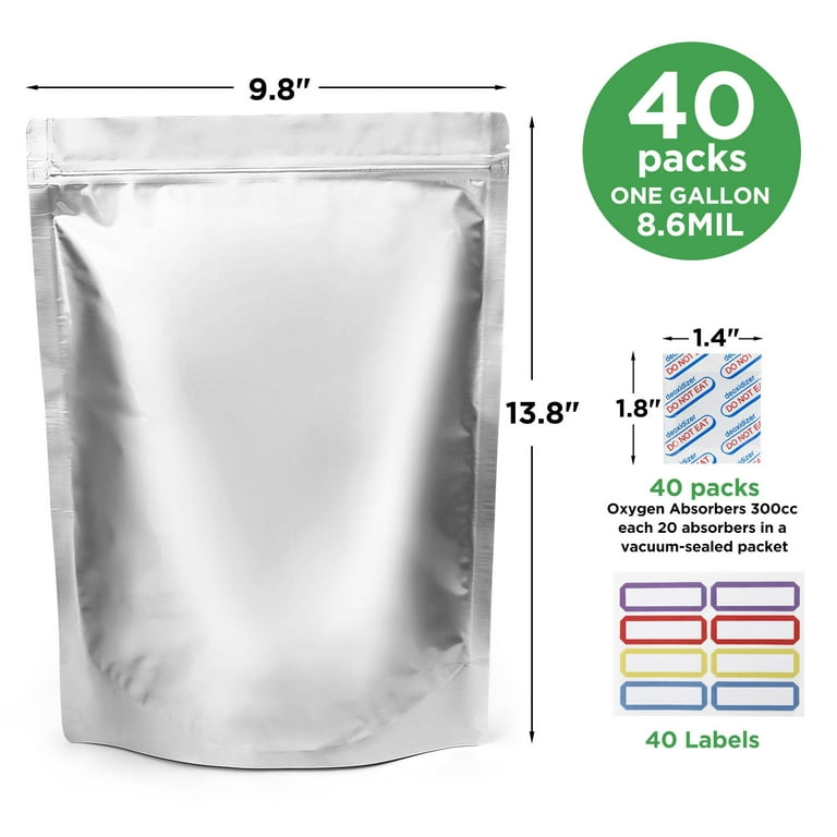 1 Gallon 7-Mil Zip Lock Mylar Bags plus 300 CC Oxygen Absorbers