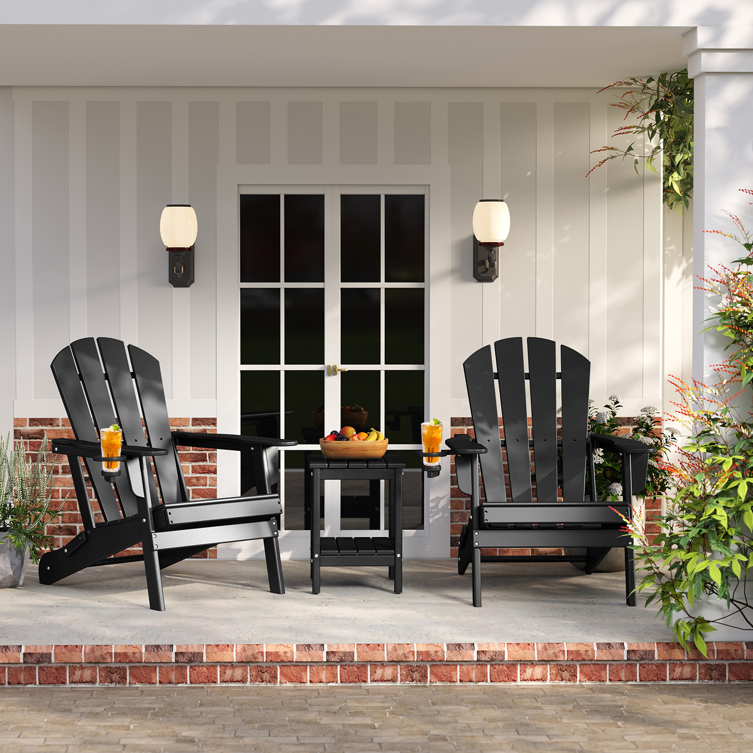 FODINGHILL Folding Adirondack Chair,HDPE All Weather Fire Pit Chair,Outdoor Plastic Chair for Patio Porch Garden,Black