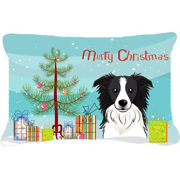 Carolines Treasures BB1613PW1216 Christmas Tree and Border Collie Canvas Fabric Decorative Pillow, 12H x16W, multicolor