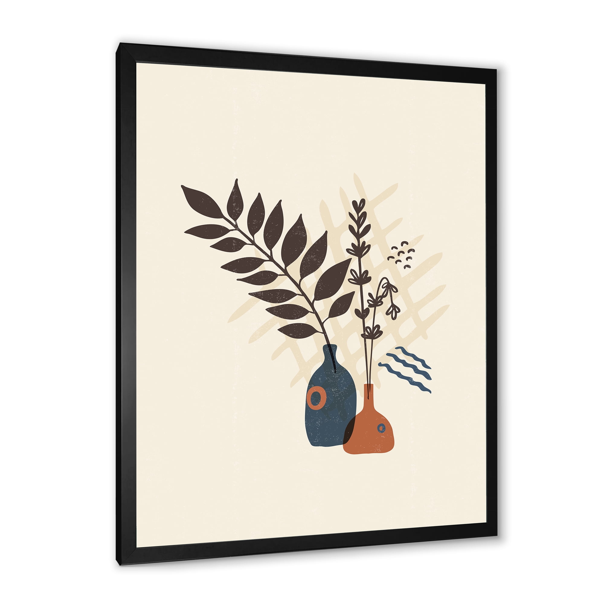 Designart 'Ancient Boho Art Minimalistic Flowers I' Modern Framed Art Print