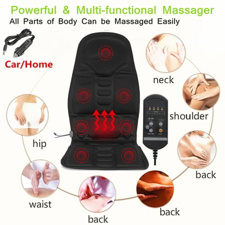8 Mode 3 Intensity Car Home Chair Electric Full Body Kneading Rolling Vibration Massage Heat Mat Seat Cushion Lumbar Pad Full Back Neck Pain Relief Electric Body