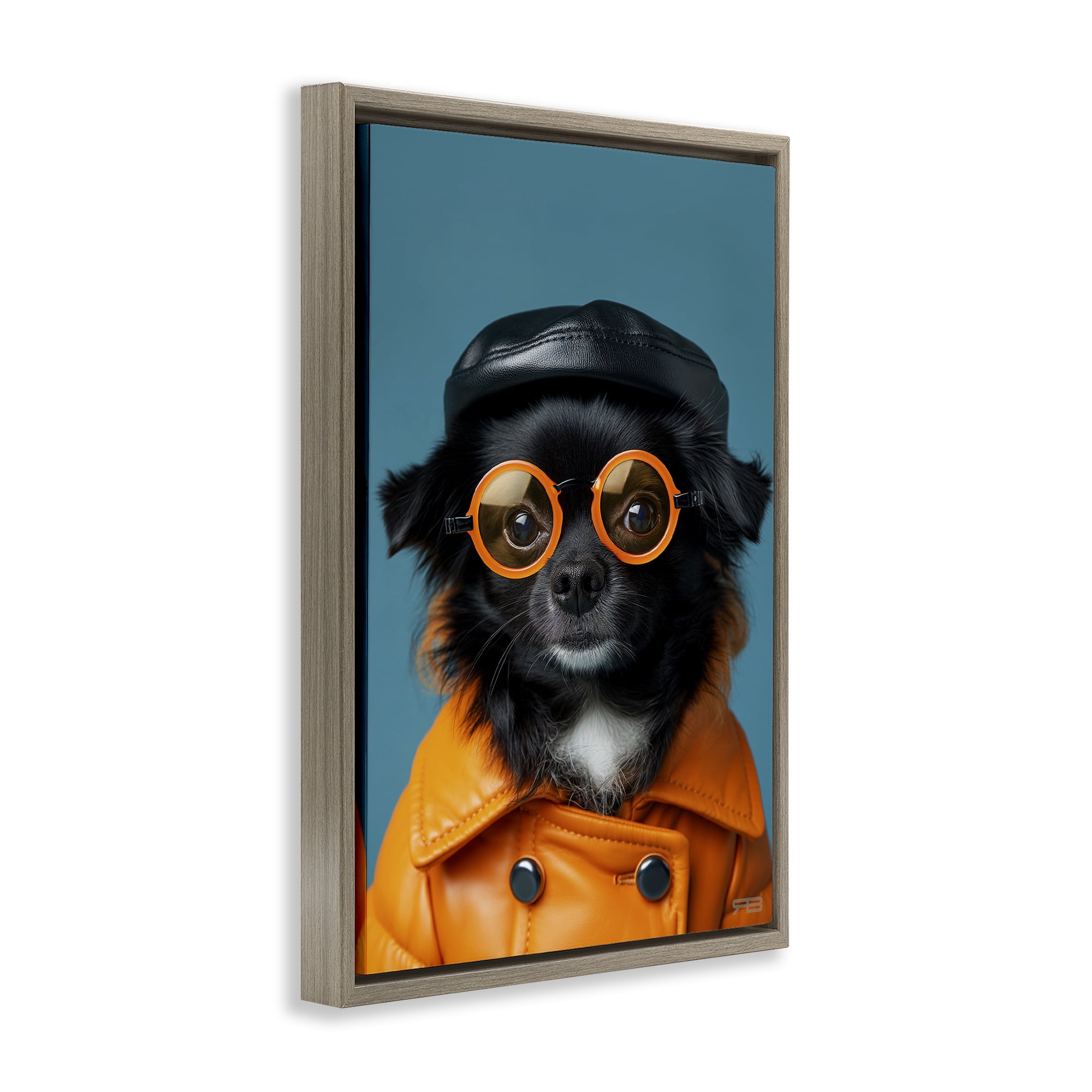 Stupell Industries Trendy Fashion Dog Animals & Insects Painting Brown Floater Framed Canvas Art Print Wall Art, 21 x 31