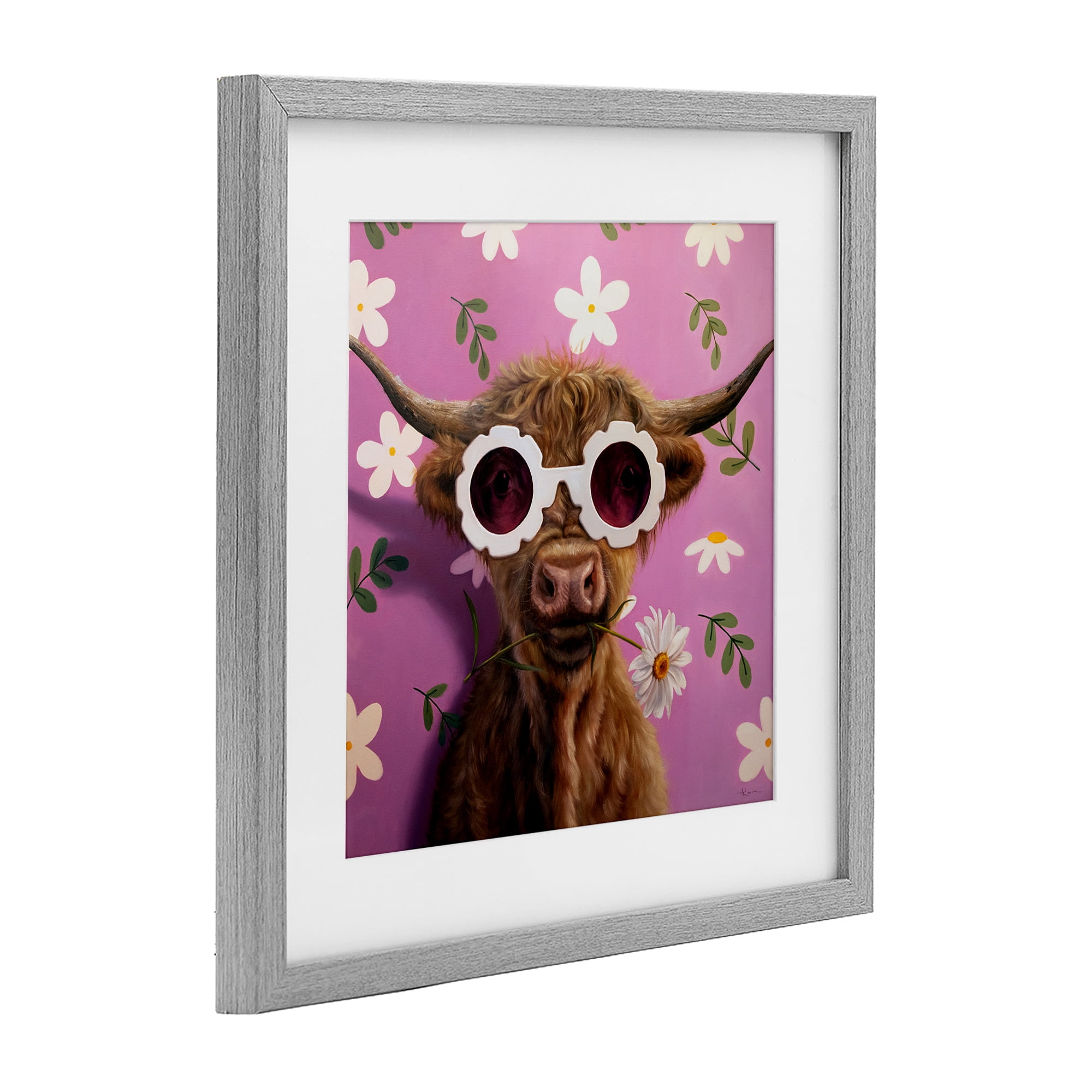 Stupell Industries Fresh As A Daisy Cattle Gray Framed Print Under Glass, design by Lucia Heffernan