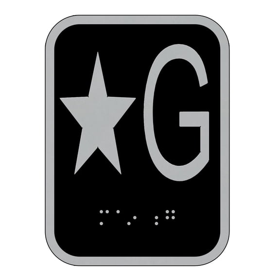 Elevator floor number Star G sign- Elevator Jamb Plate Star G ( 3x4, cast Iron, Black, Double sided tape) -ref17222