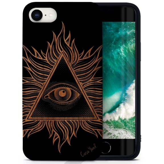 Case Yard Wooden Case for iPhone-SE Soft TPU Silicone cover Slim Fit Shockproof Wood Protective Phone Cover for Girls Boys Men and Women Supports Wireless Charging Illuminati Design