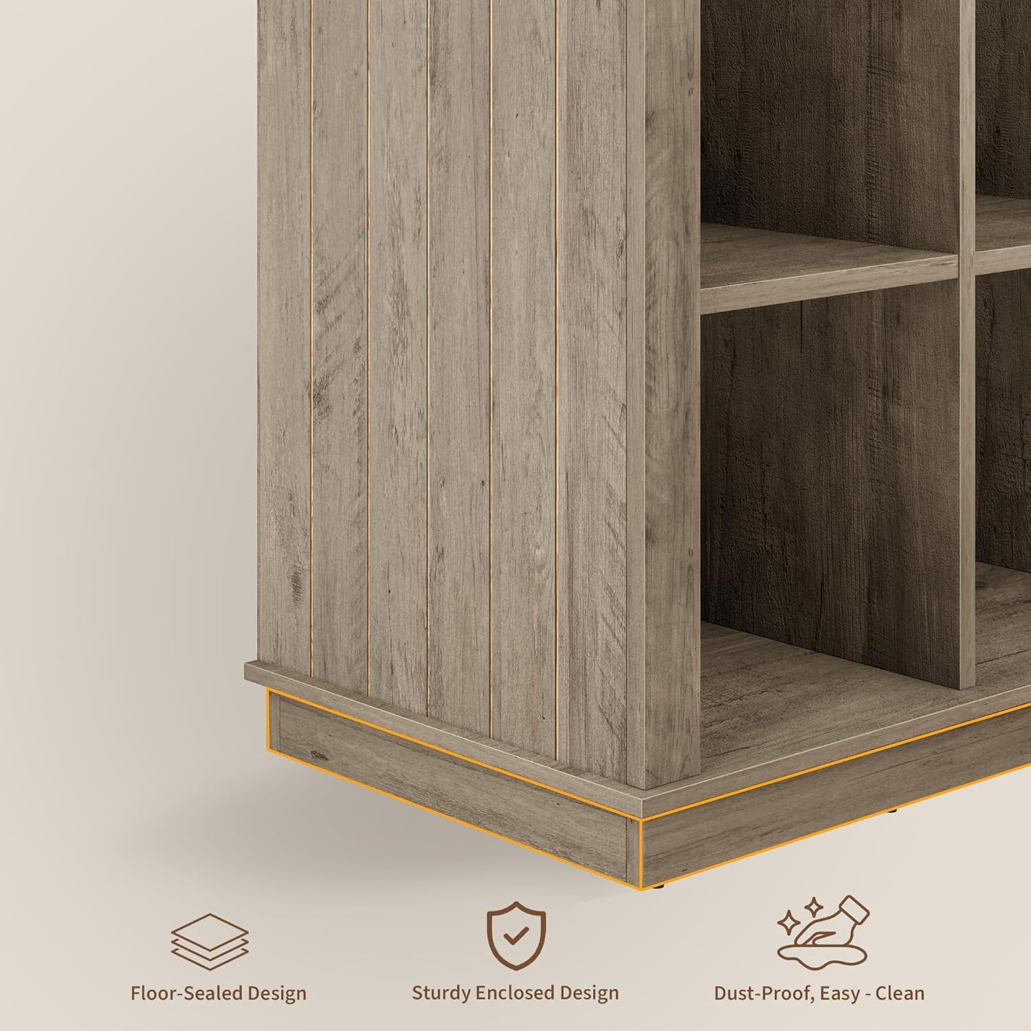 GarveeHome 9 Cube Storage Organizer Bookshelf, 37.4" Grey 4-Tier Farmhouse Bookcase, Long Low Wood Storage Shelf for Entryway & Living Room,Grey