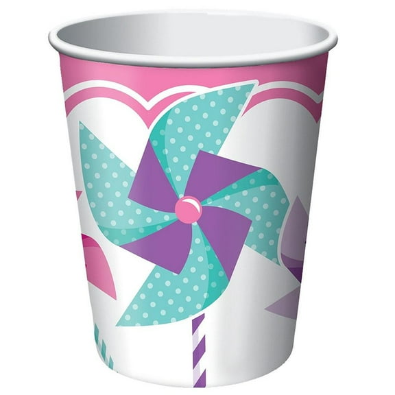 Turning One Girl Pinwheel Pink Kids 1st Birthday Party 9 oz. Paper Cups