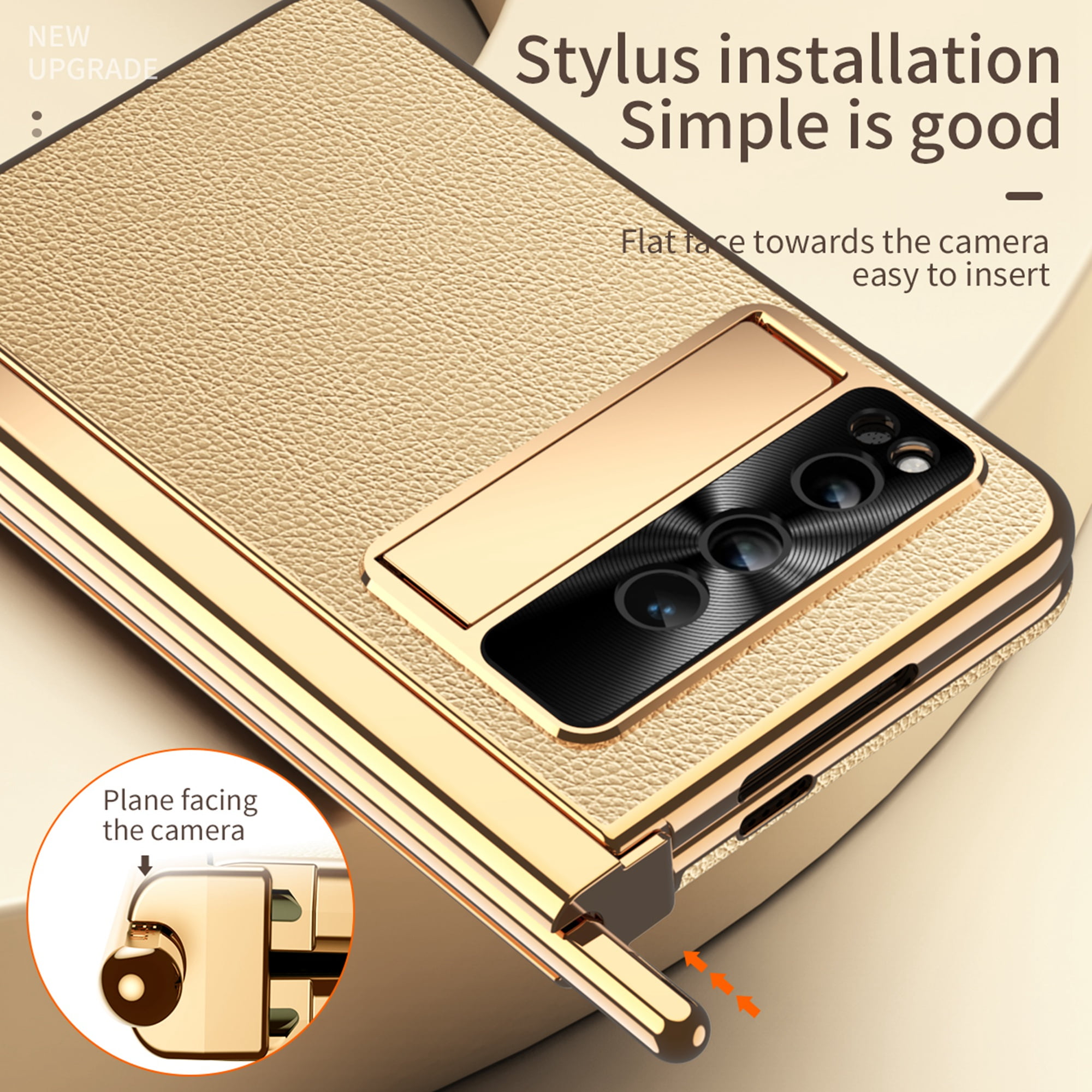 Dteck for Google Pixel Fold Case with Built-in Tempered Glass Screen Protector, Full Body Hinge Protection Shockproof Case with Pen Slot for Pixel Fold, Gold