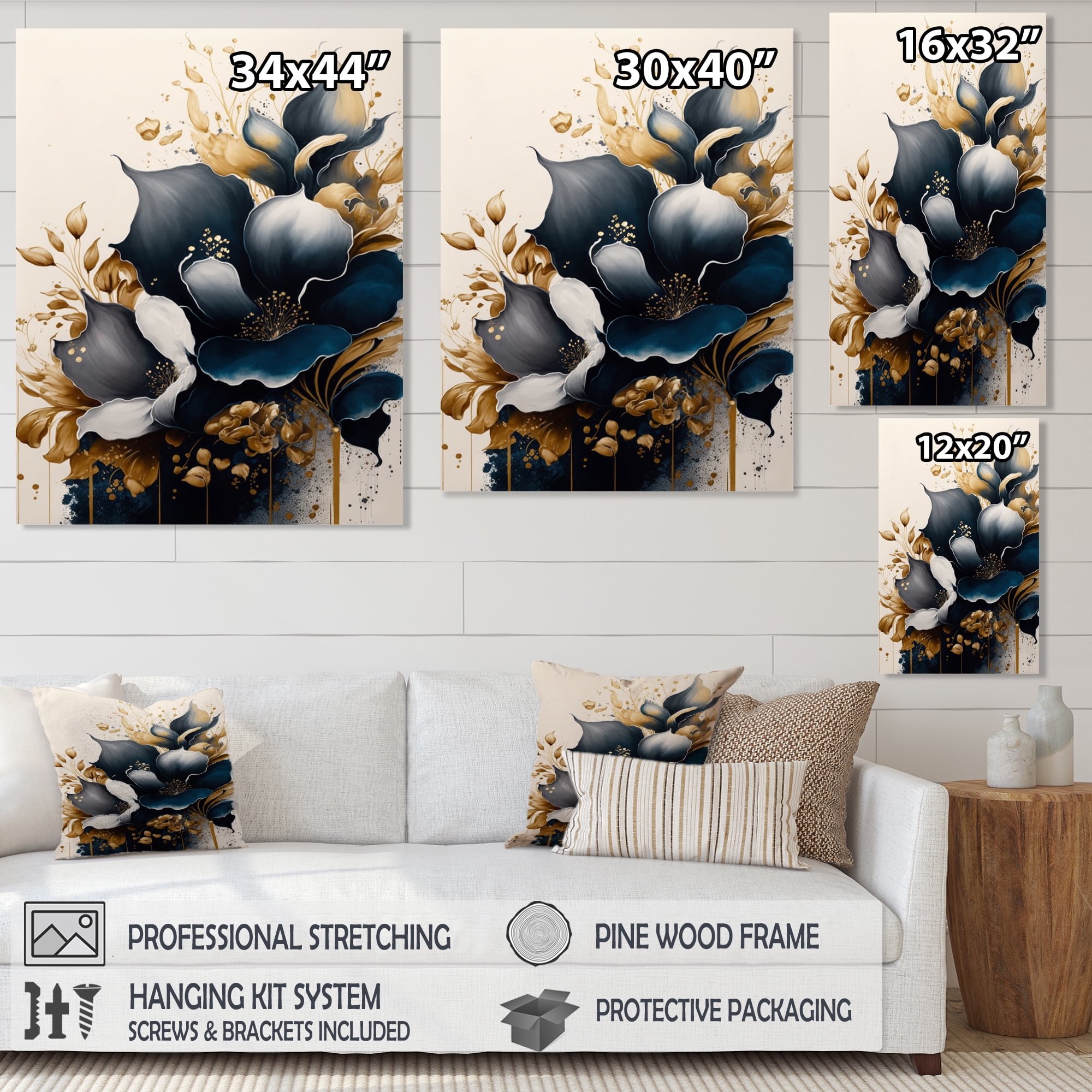 Designart Deep Blue Calla Lily Bouquet V Canvas Wall Art