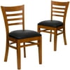 Flash Furniture 2 Pack HERCULES Series Ladder Back Cherry Wood Restaurant Chair - Black Vinyl Seat