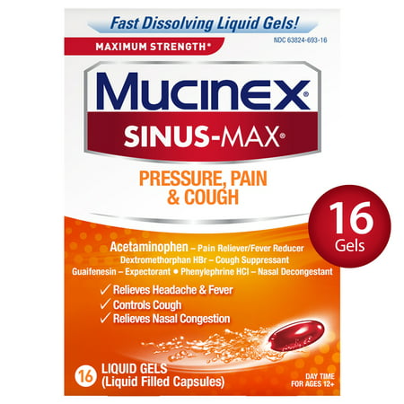 Mucinex Sinus-Max Max Strength Pressure, Pain & Cough Liquid Gels,