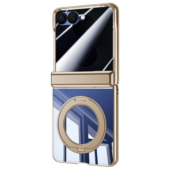 Case For Samsung Galaxy Z Flip8 with Hinge Protection, Built-in Screen Protector & Camera Lens Protection, Magnetic Ring Holder Kickstand, Full Body Shockproof Protective Cover, Privacy Gold