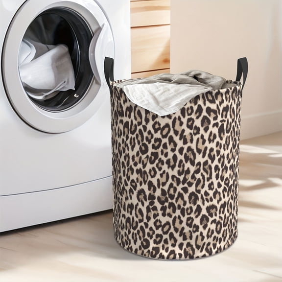 Leopard-pattern Laundry Basket, Thick Oxford Cloth Storage Basket, Foldable, Large Capacity, Suitable for Storing Toys in The Bedroom, Suitable for Storing Various Laundry Baskets in The Bathroom.