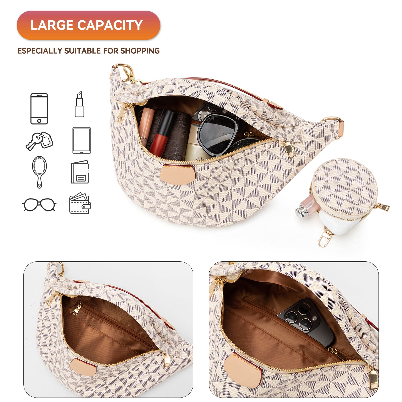 Crossbody Sling Bag-Windmill pattern Belt Chest Bum Bag Checkered for Women's Daily Shopping & Travel