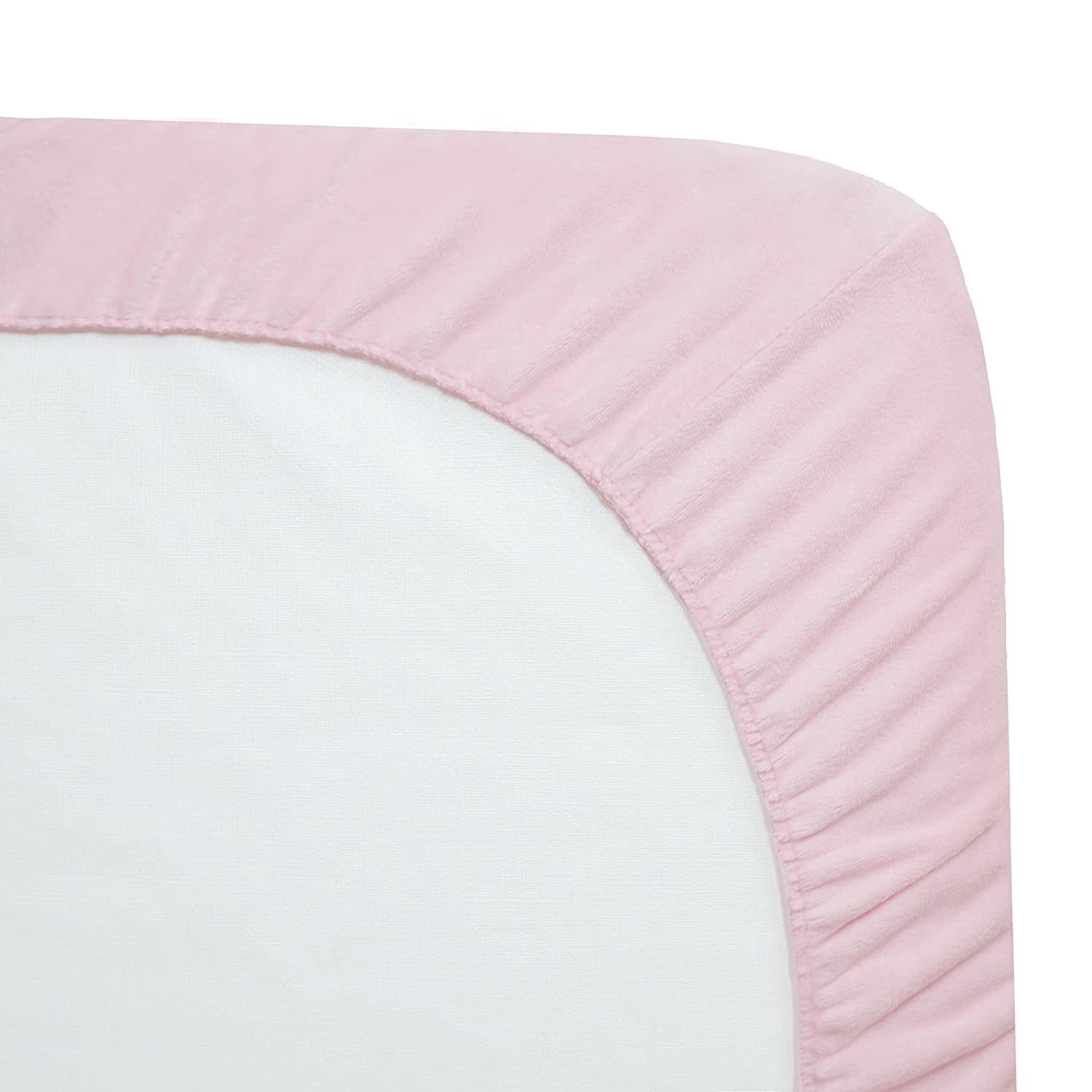 TL Care Heavenly Soft Chenille Fitted Mini Crib Sheet 24" x 38", Warm and Cozy Chenille Portable Sheet, Pink, for Boys and Girls, Fits Most Pack N Play Mattresses
