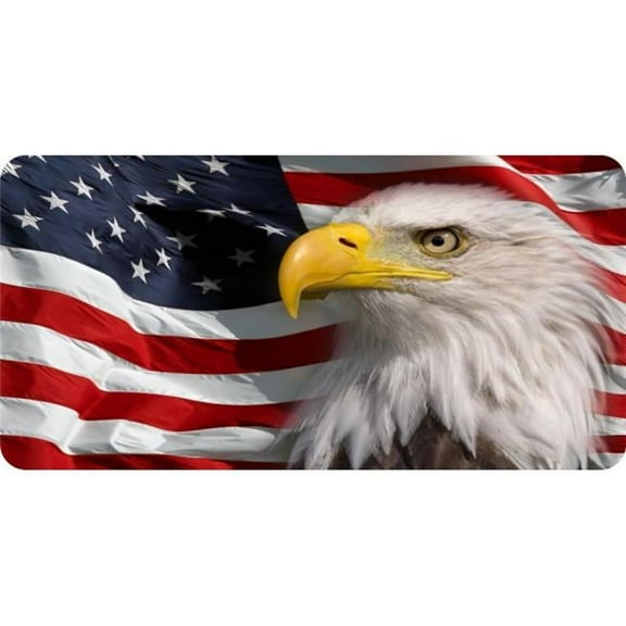212 Main LPO5357 6 x 12 in. Bald Eagle on Wavy American Flag Photo License Plate