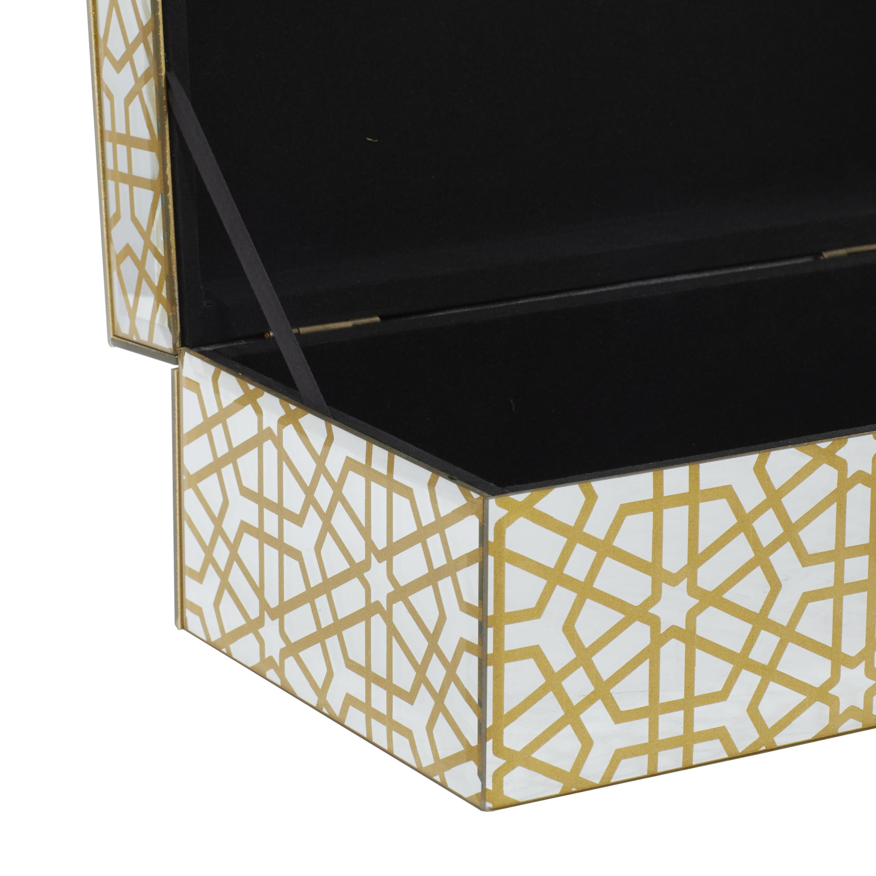 CosmoLiving by Cosmopolitan Geometric Hinged Lid Gold Wooden Decorative Box, 2 Count