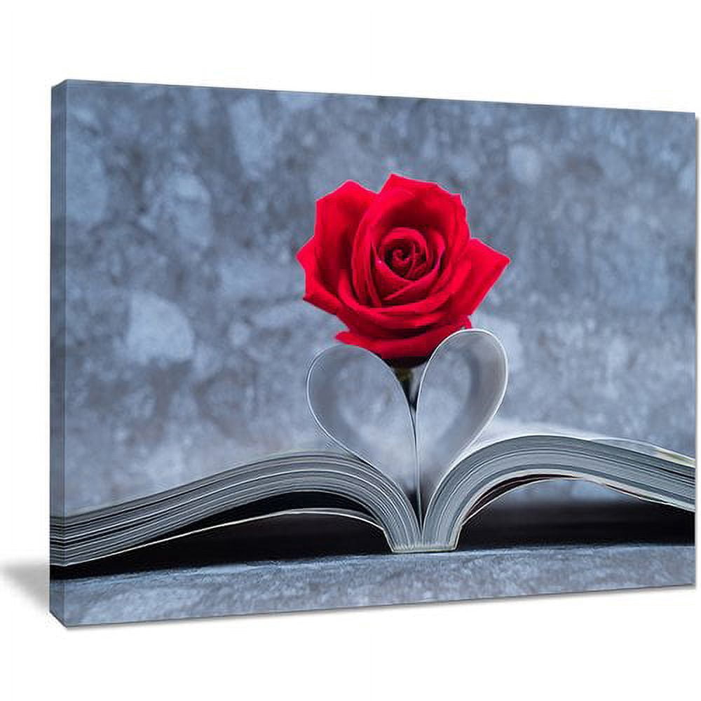 Designart 'Red Rose Inside the Book ' Floral Art Canvas Print