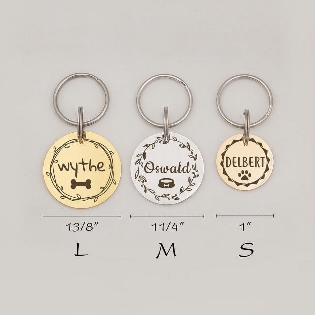 Anavia Stainless Steel Double Sided Round Name - Icon Engraved Dog & Cat ID Tag, Silver, S