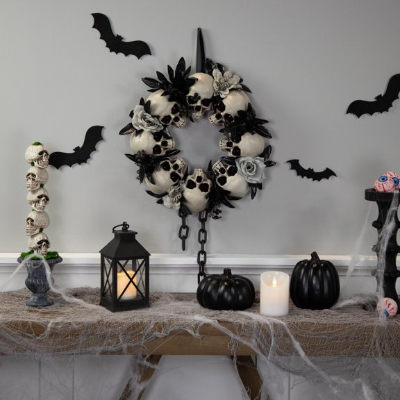 Northlight Skulls and Chains with Roses Small Artificial Halloween Wreath - 15" - Unlit