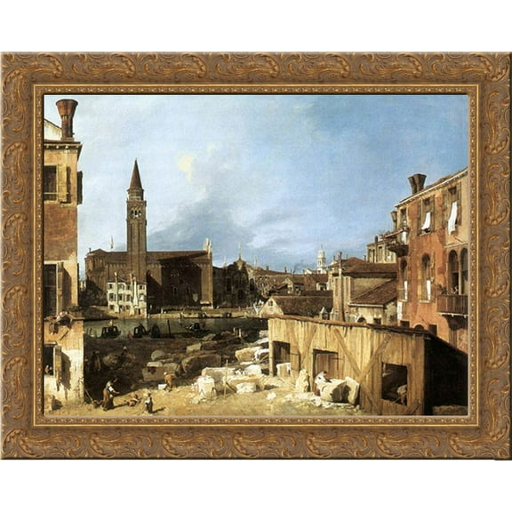 The Stonemason's Yard 24x20 Gold Ornate Wood Framed Canvas Art by Canaletto