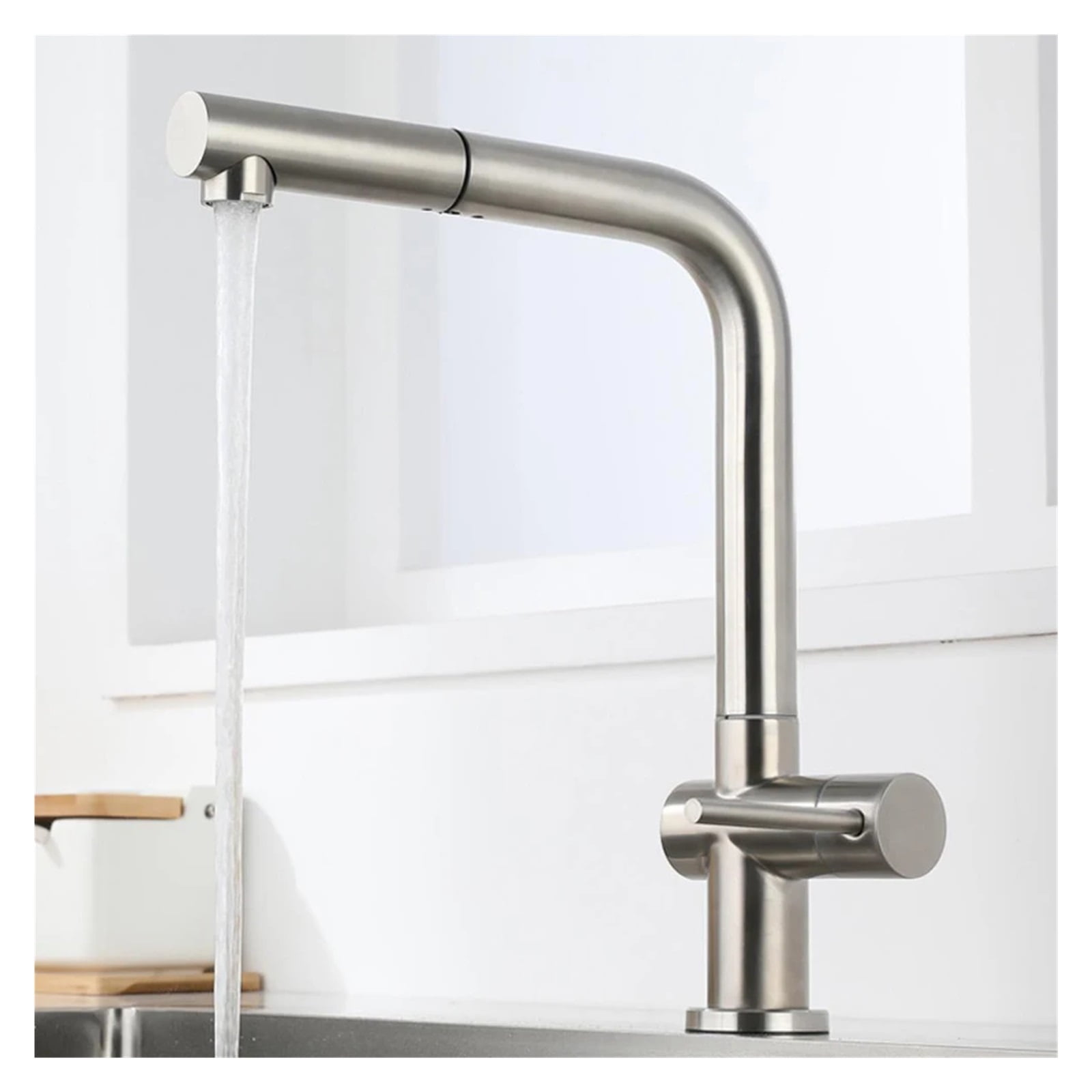 Kitchen Basin Faucets Stainless Steel Material Cold Water Only Single Handle, Pull Down Hoses 360 Rotation ,Easy to Install