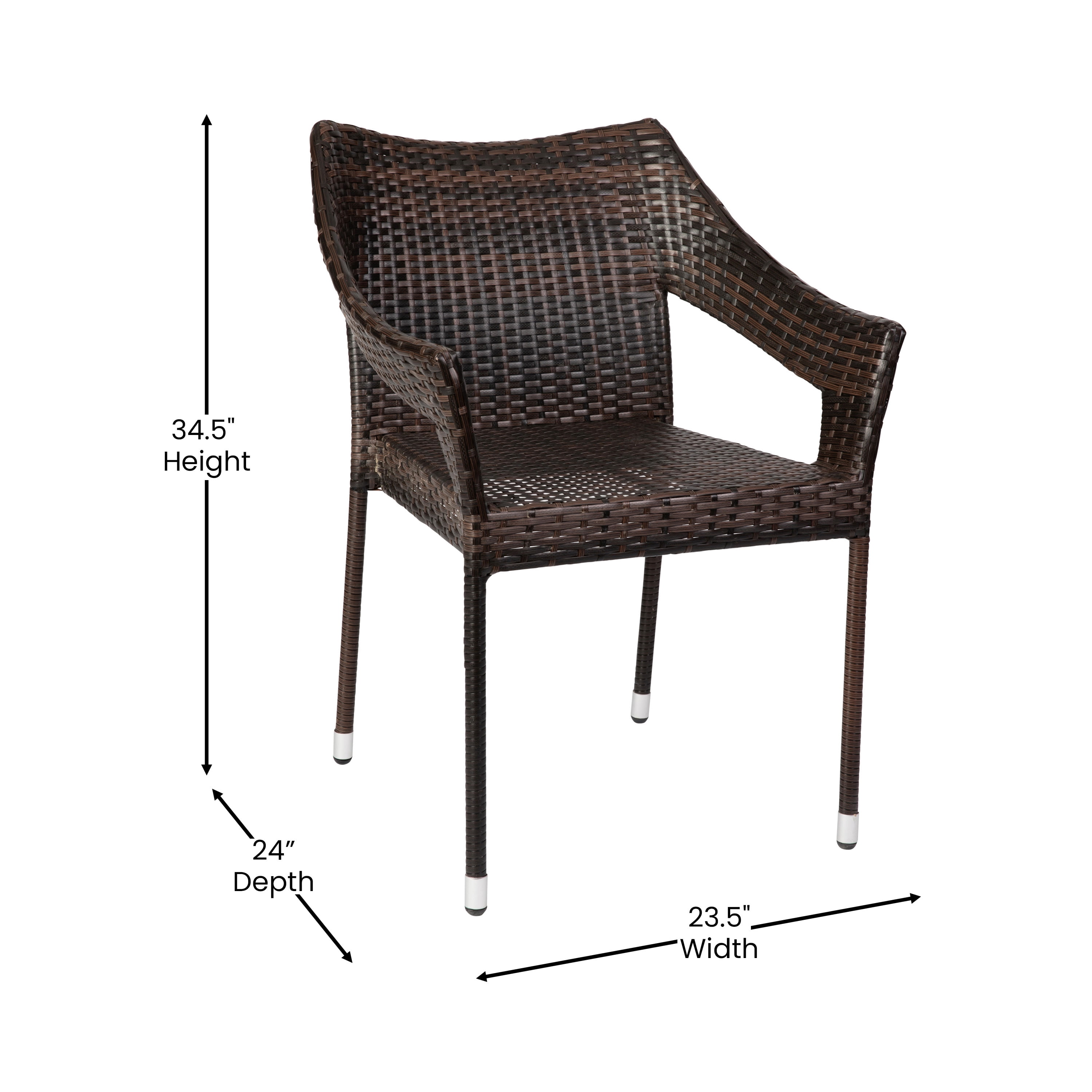 BizChair Commercial Grade Stacking Patio Chair, All Weather PE Rattan Wicker Patio Dining Chair in Espresso