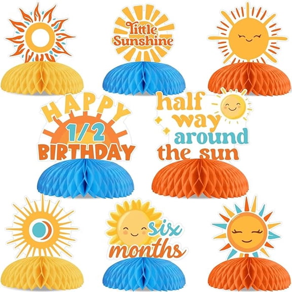 8 Pieces Sun Honeycomb Centerpieces, Half Way Around The Sun Table Toppers Decorations, Boho Sun Themed 6 Months 1/2 Birthday Baby Shower Party Supplies