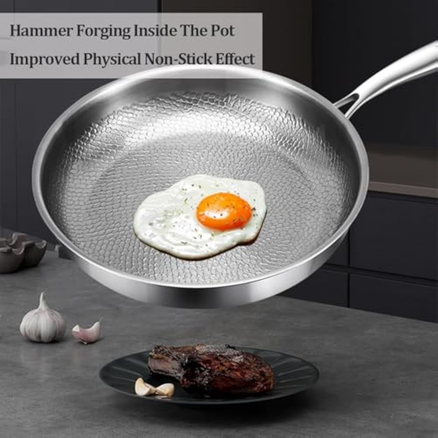 Titanium Cookware Titanium Frying Pan, Pure Titanium Pan Non Stick Fry Pan with Lid Hand Hammered Cooking Pan for All Stovetops