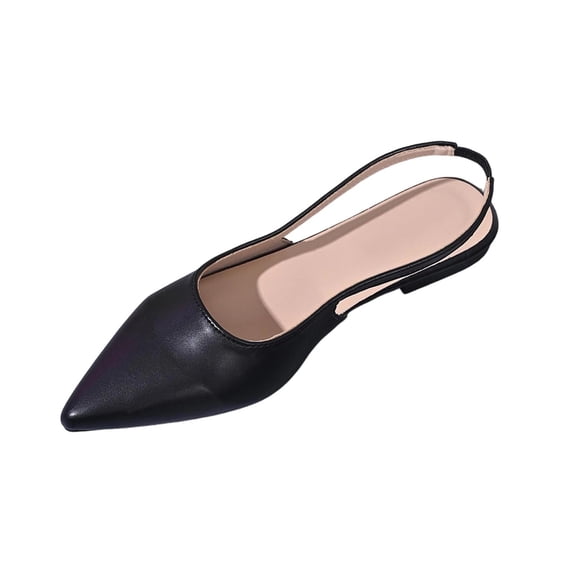 SuTry Women's Pointed Toe Slingback Flats Elastic Back Strap PU Upper Slip-On Style Comfortable Plus Size Friendly for Women Office Casual Flats