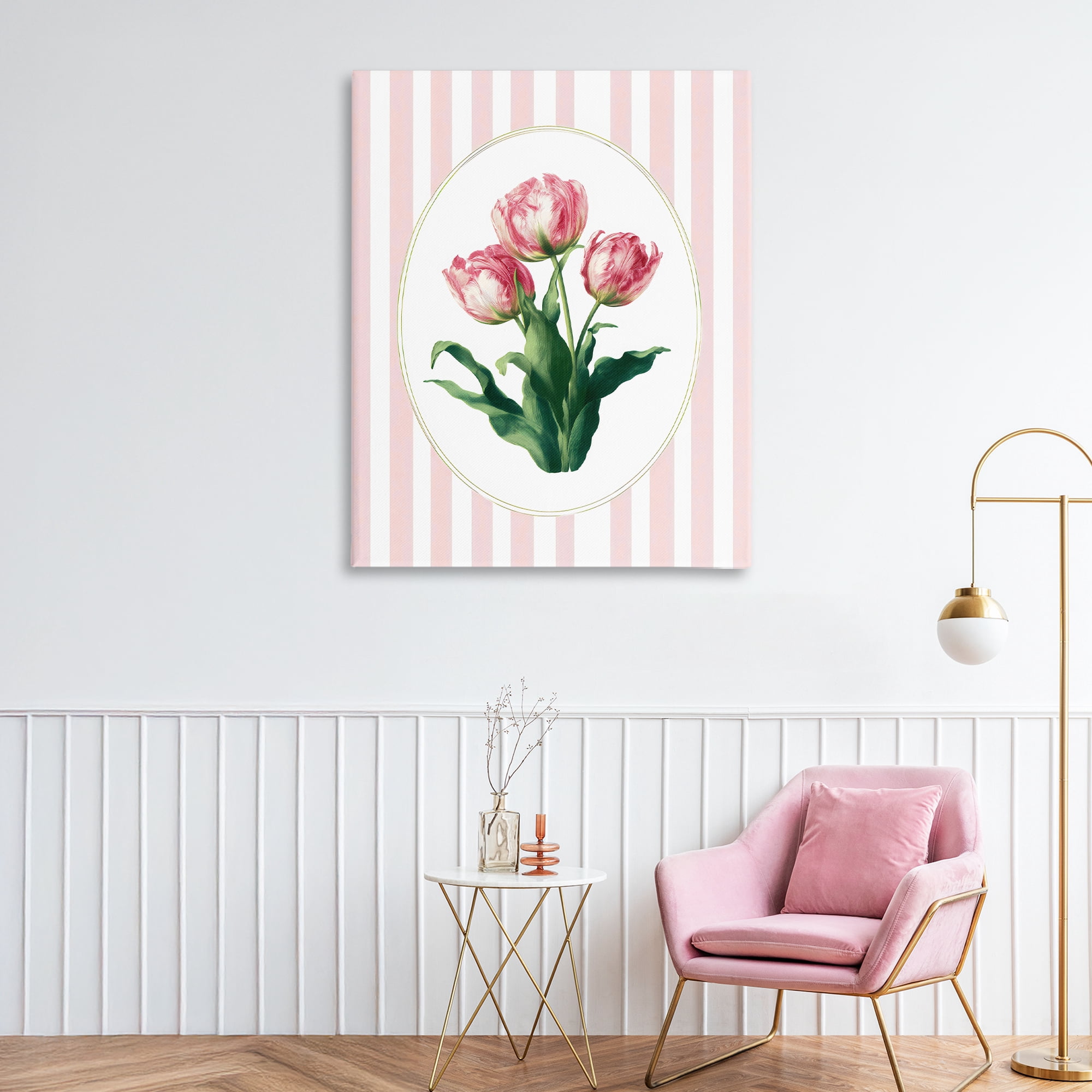 Stupell Industries Spring Tulips on Stripes Canvas Wall Art, design by Ink Drop Loft