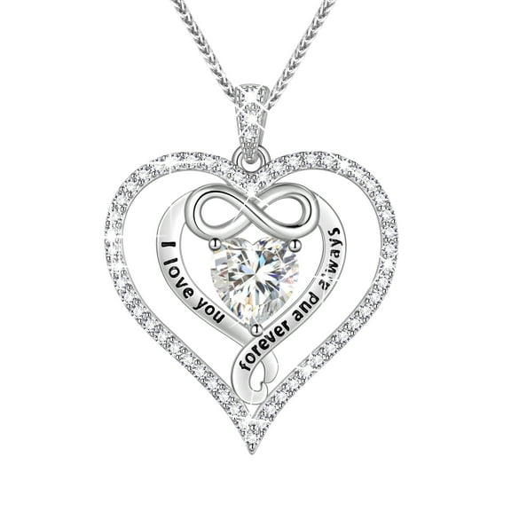 Beautlace 925 Sterling Silver 1CT Heart Moissanite Necklace,I Love You Forever and Always Birthstone Moissanite Jewelry Gift for Women