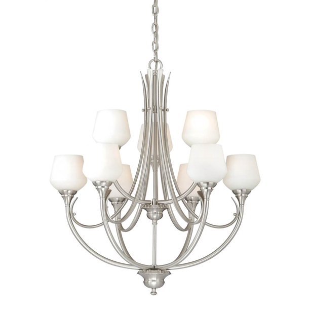 9Light Transitional Chandelier in Satin Nickel Finish