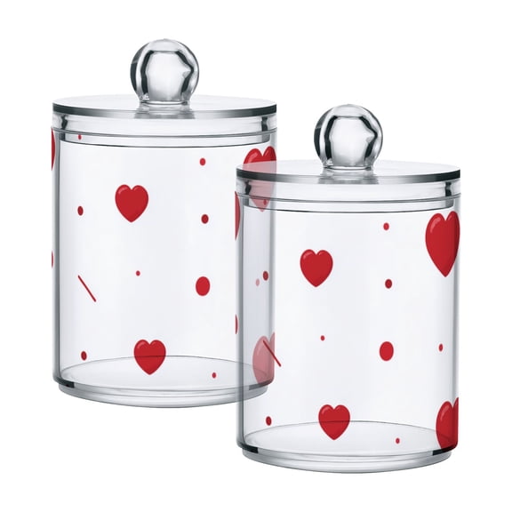 Valentine Red Hearts Dots Translucent Plastic Cans Storage Canisters with Lid Set of 2
