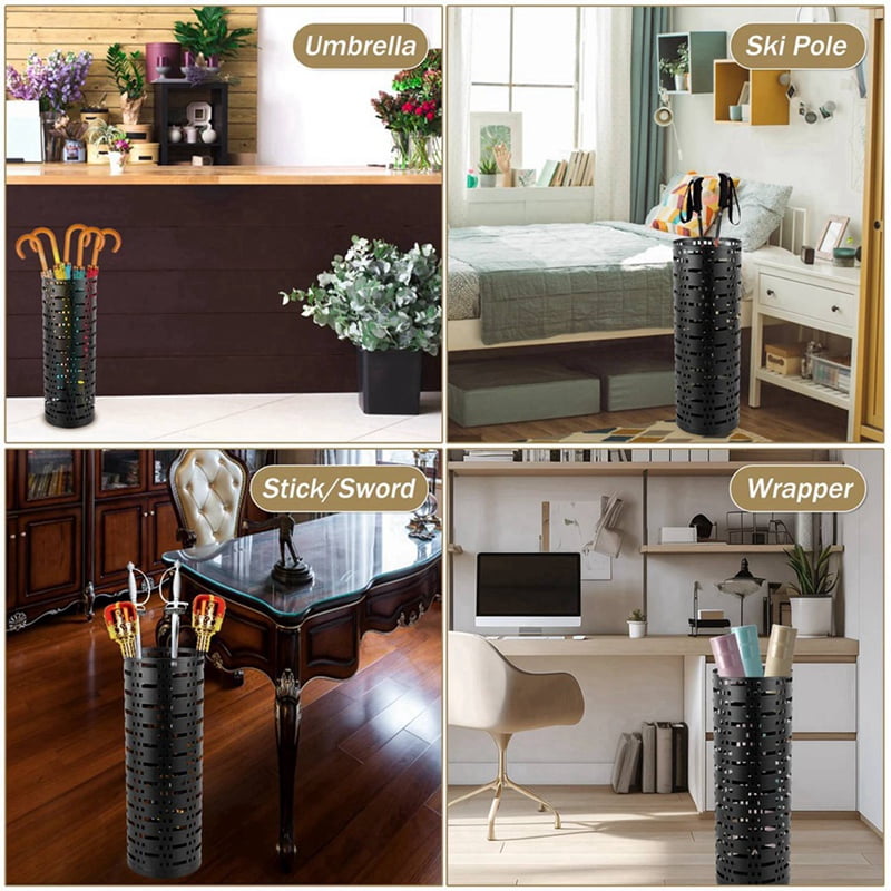 2X Umbrella Storage Rack  Umbrella Standing Holder Box Hollow  Storage Bucket, Black