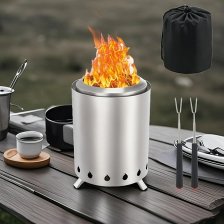Portable Stainless Steel Tabletop Fire Pit, Smokeless Solo Fireplace for Indoor Outdoor Heating BBQ
