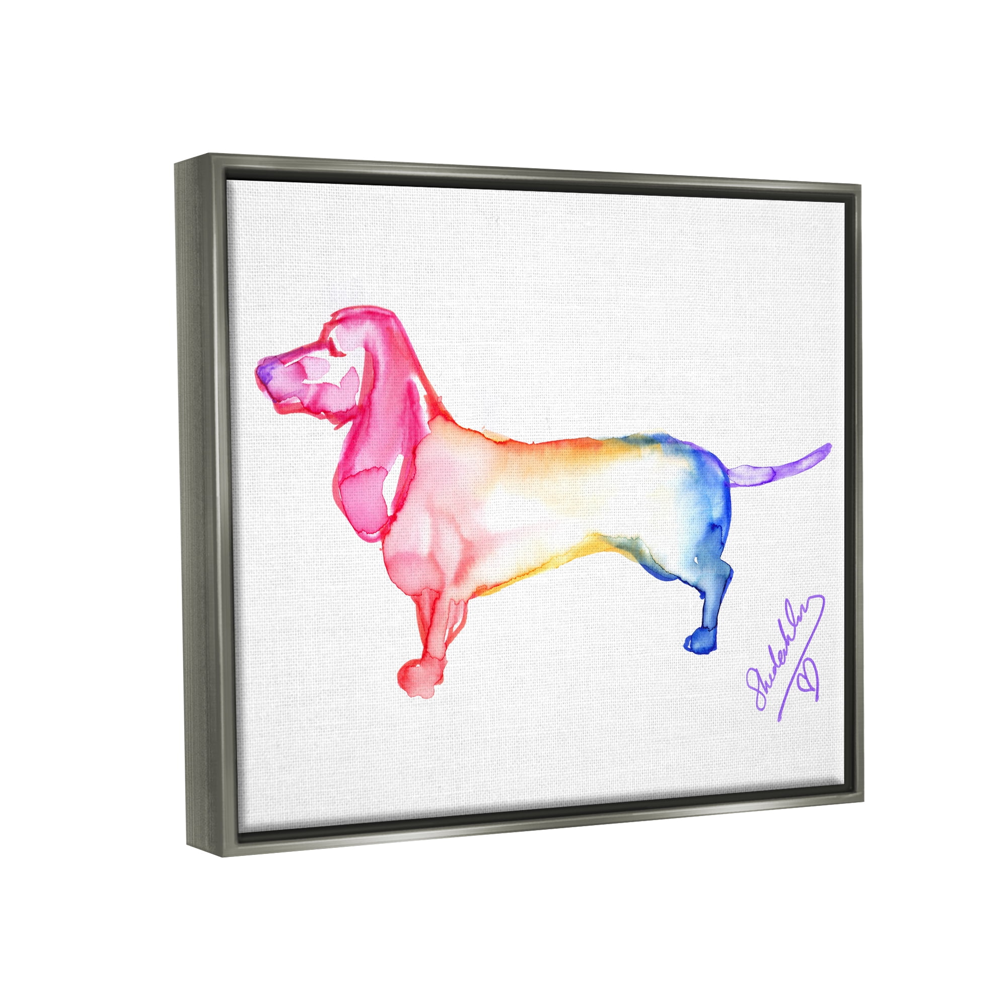 Stupell Industries Rainbow Dachshund Dog Animals & Insects Painting Gray Floater Framed Art Print Wall Art, 21 x 17