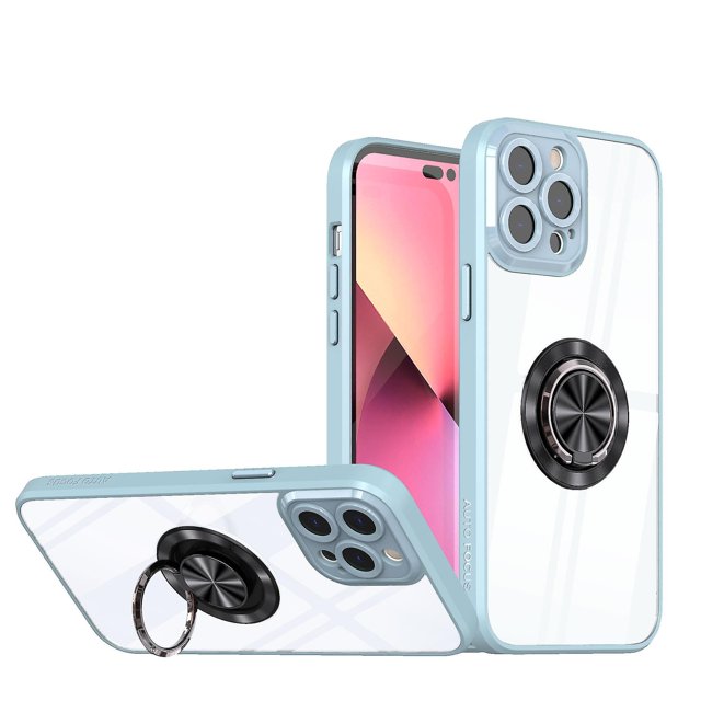 Transparent Armor Design Iphone 14 Pro Case With 360-degree Rotating Ring Holder, Waterproof, Scratch-resistant, Non-slip, Shockproof